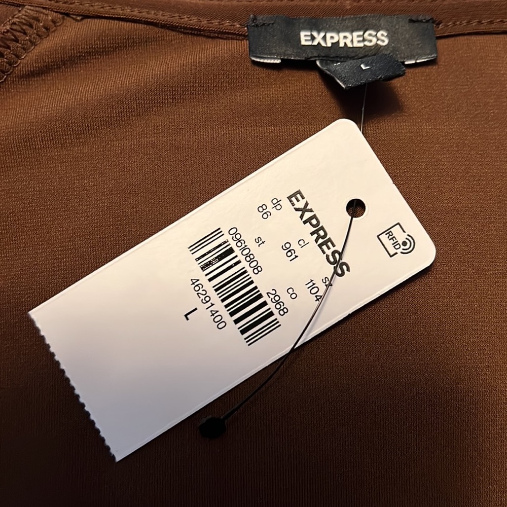 Express pleated shoulder long sleeved top, brown, size L NWT! - Picture 2 of 5